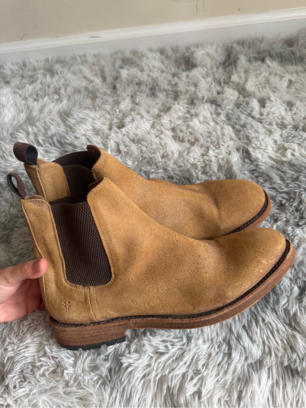 Men's Frye Tan Suede Chelsea Boots - Classic Slip-On Style - Picture 4 of 7